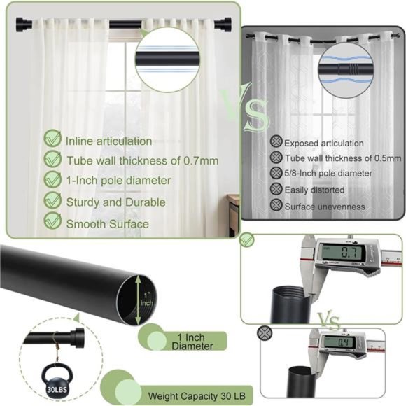 2 Pack Black Curtain Rods for Windows 28 to 48 Inch(2.3-4ft),1 Inch Adjustable - Picture 3 of 7
